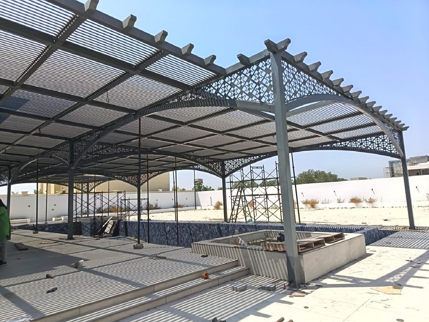Steel canopy framework during construction
